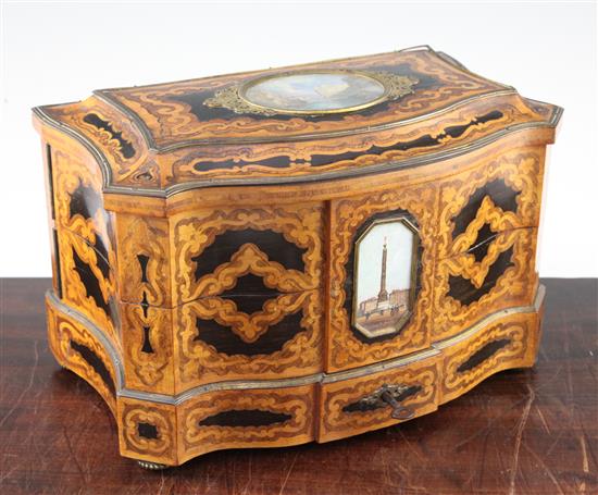 A 19th century Continental kingwood, ebony and ormolu mounted jewellery casket, 12.5in.